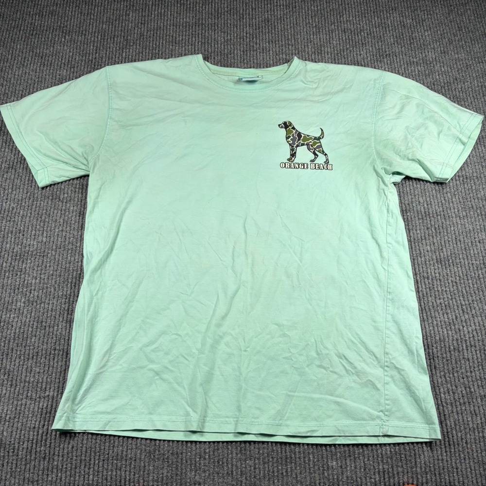 Alvins Island Shirt Mens XL Orange Beach Alabama Camo Dog Graphic Mint Green